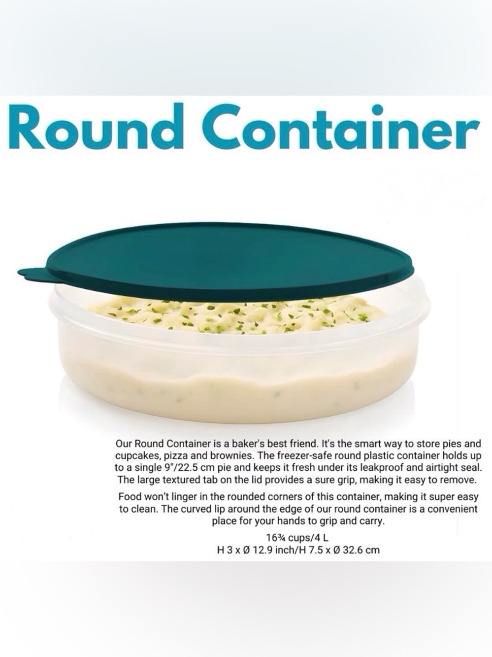 Freezer-safe Round Container for pies/desserts/snacks-Teal